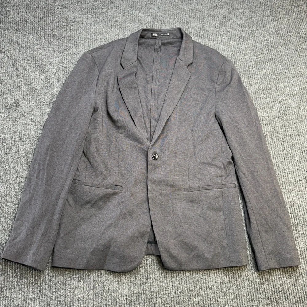 Zara‎ Blazer Mens XL Gray Unstructured Comfort Jacket Knit Stretch One Button